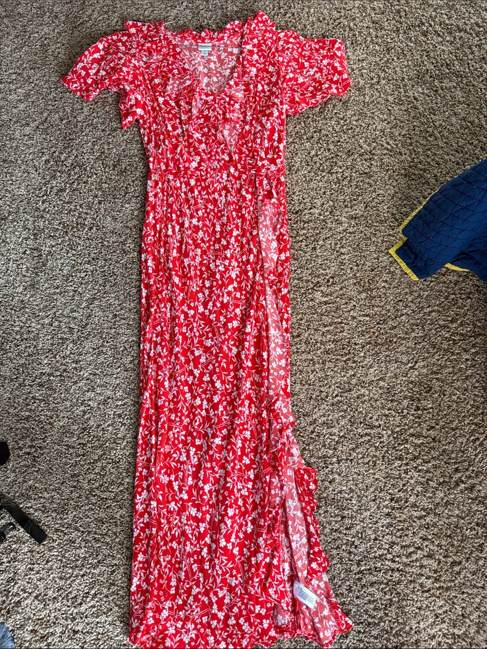 Red Floral Maxi Dress - Lightweight V-Neck Dress